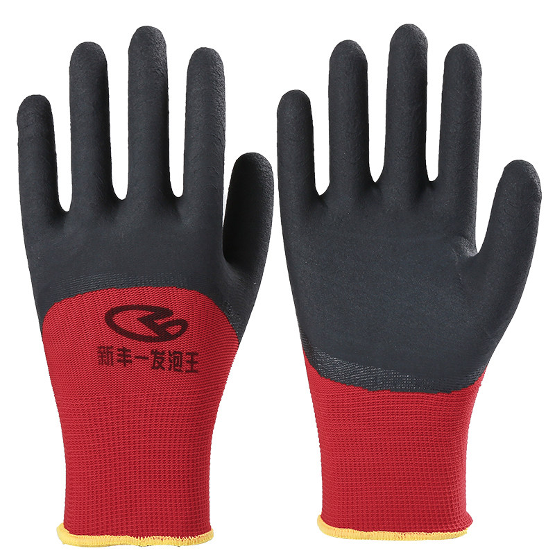 极速厂家乳胶发泡王手套劳保x浸胶加厚耐磨工作防滑带橡胶皮劳动