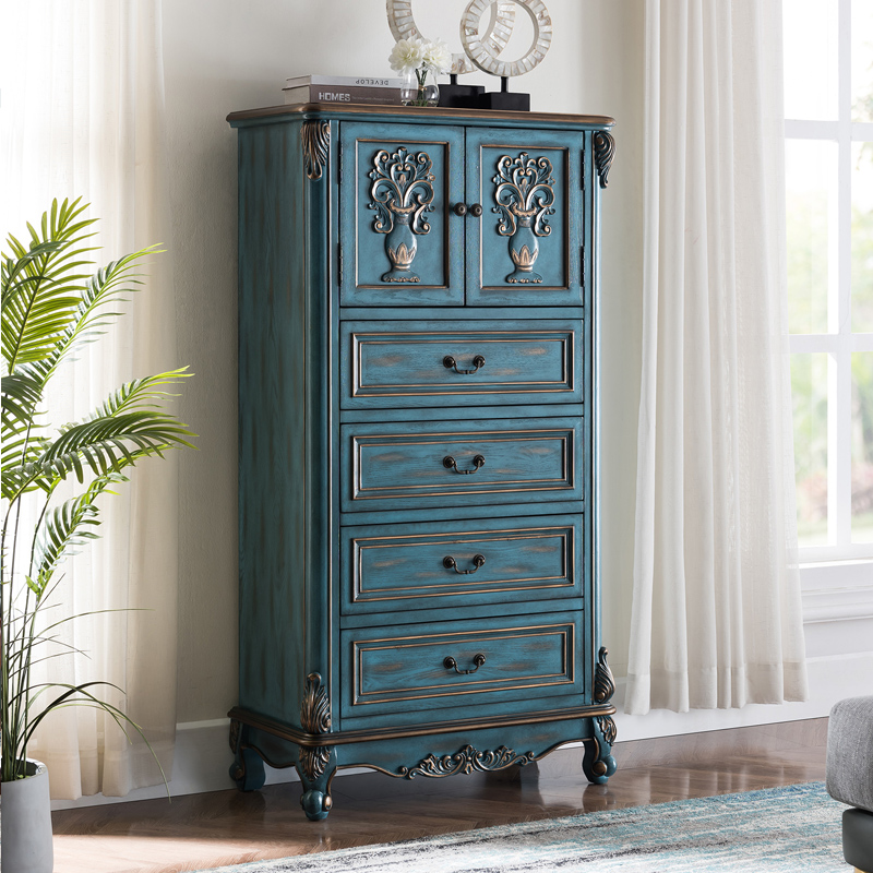 极速美式斗柜电视立柜欧式实木轻奢斗柜卧室收纳T柜储物复古客厅