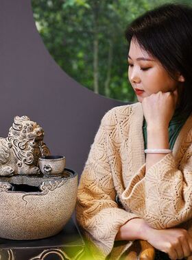 极速品优良招财进宝中式水景玄关流水茶桌摆件装饰循环Y水乔迁开