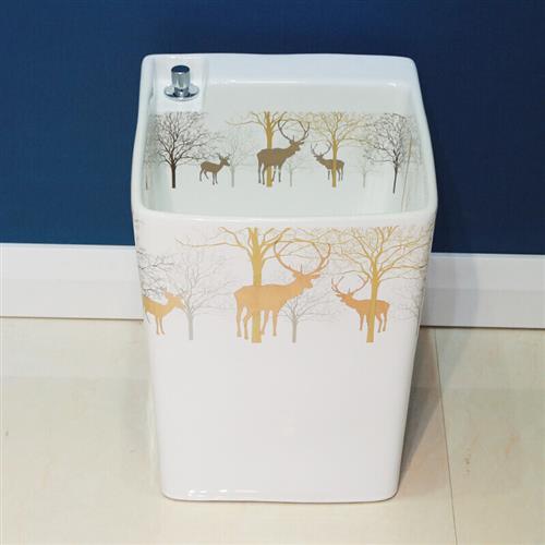 极速洗拖把池 阳台卫生间地盆高脚落G地式拖布池 陶瓷家用椭圆墩