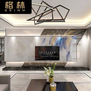 极速2022款 客厅岩板电视背景墙现代简约悬空大理石大气Z影视墙瓷