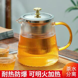 家用电陶炉养生泡花茶茶壶 新款 酒店饭馆带把竖纹耐热玻璃煮茶壶