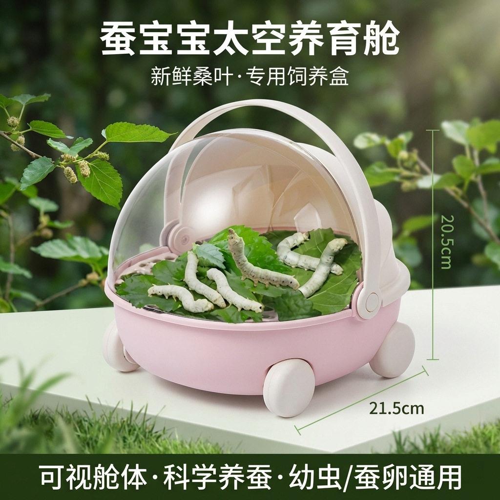 学生养蚕套装盒蚕太空养育舱展示新鲜桑叶蚕卵幼虫专用饲养盒