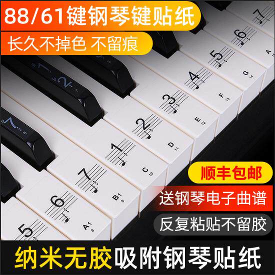 钢琴贴纸88/61/54键儿童成人电子琴键盘无胶透明贴五线谱简谱自学