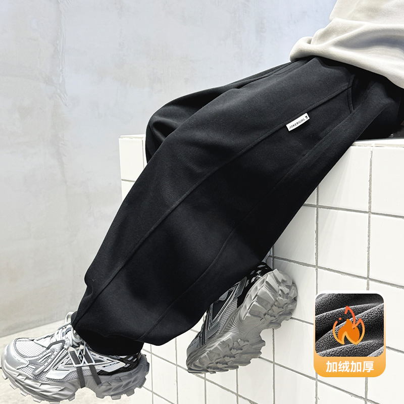 童装男童加绒裤子秋冬款儿童加厚运动裤2025新款中大童保暖弯刀裤