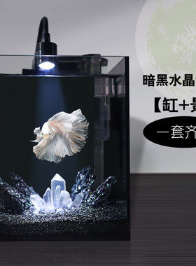 桌面斗鱼暗黑系造景套餐创意鱼缸