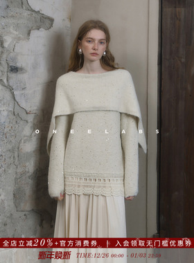 ONEELABS原创品牌 镂空绣花边 轻奢细闪氛围感毛衣女秋冬针织上衣