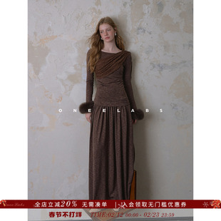 ONEELABS原创品牌 纸片人套装 狐狸毛袖口 针织T恤衫+垂感半身裙