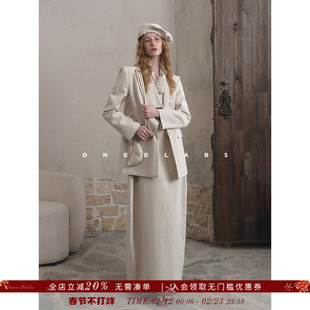 ONEELABS原创品牌 复古老钱风亚麻西装外套女春季极简通勤西服