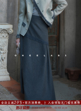 ONEELABS原创品牌 绵羊毛/羊绒/桑蚕丝混纺 冬季复古保暖毛呢半裙