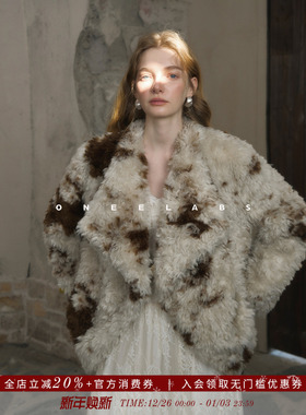 ONEELABS原创品牌 轻奢撞色环保卷毛皮草女宽松大翻领毛毛外套冬