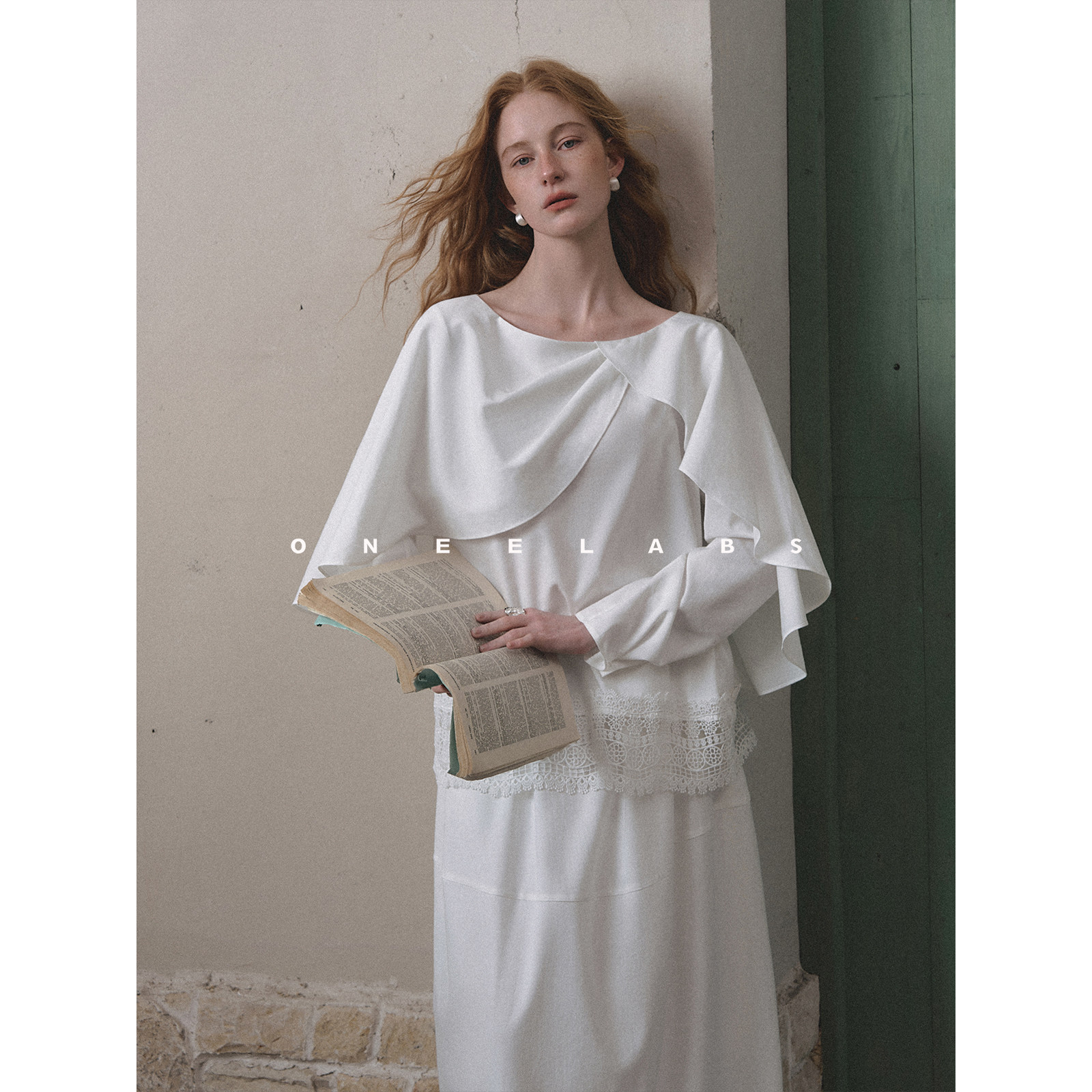 ONEELABS原创品牌 莱塞尔/亚麻混纺 白色花边绣斗篷上衣+半裙套装,女装/女士精品,时尚套装,淘宝优惠券,粉丝福利购,淘宝优惠卷