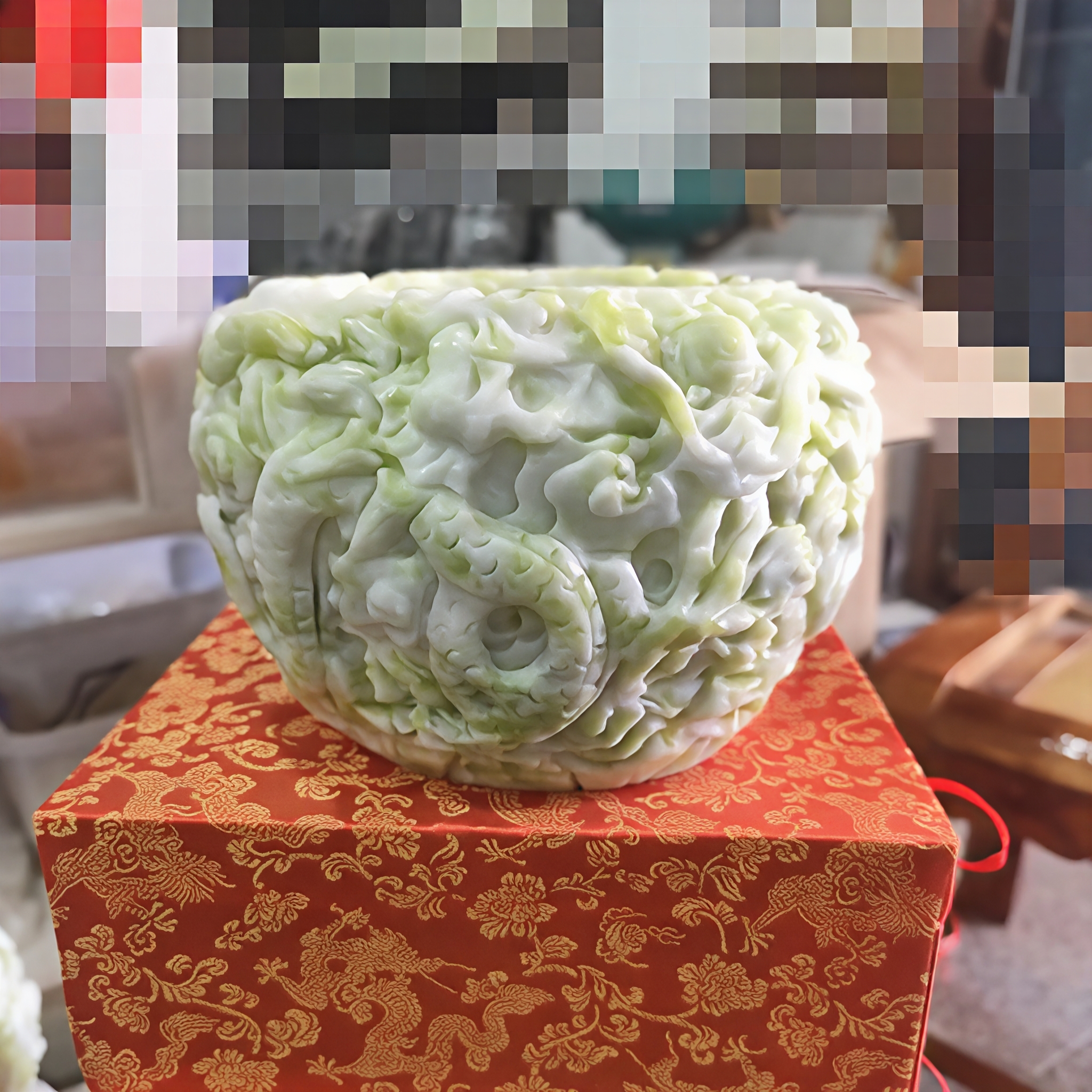 天然蓝田玉聚宝盆摆件岫玉玉石祥龙庭院鱼缸二龙戏珠摆设生意兴隆
