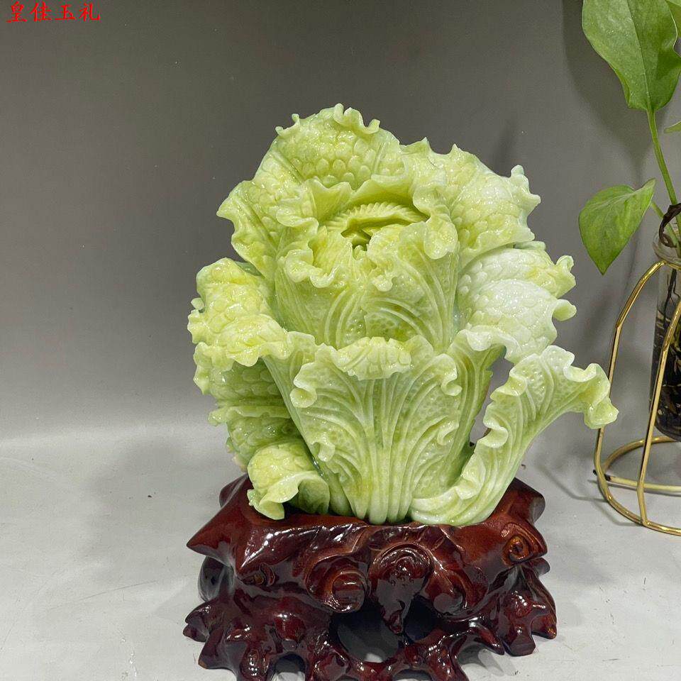 天然玉石白菜摆件原石手工雕刻乔装饰摆件