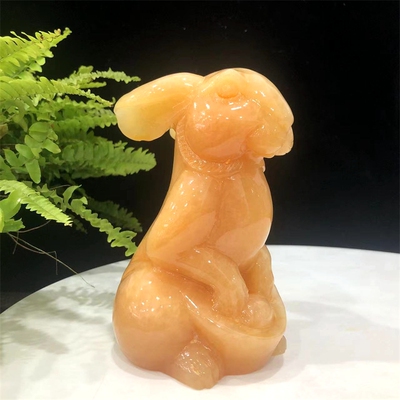 天然黄玉石兔子摆件十二生