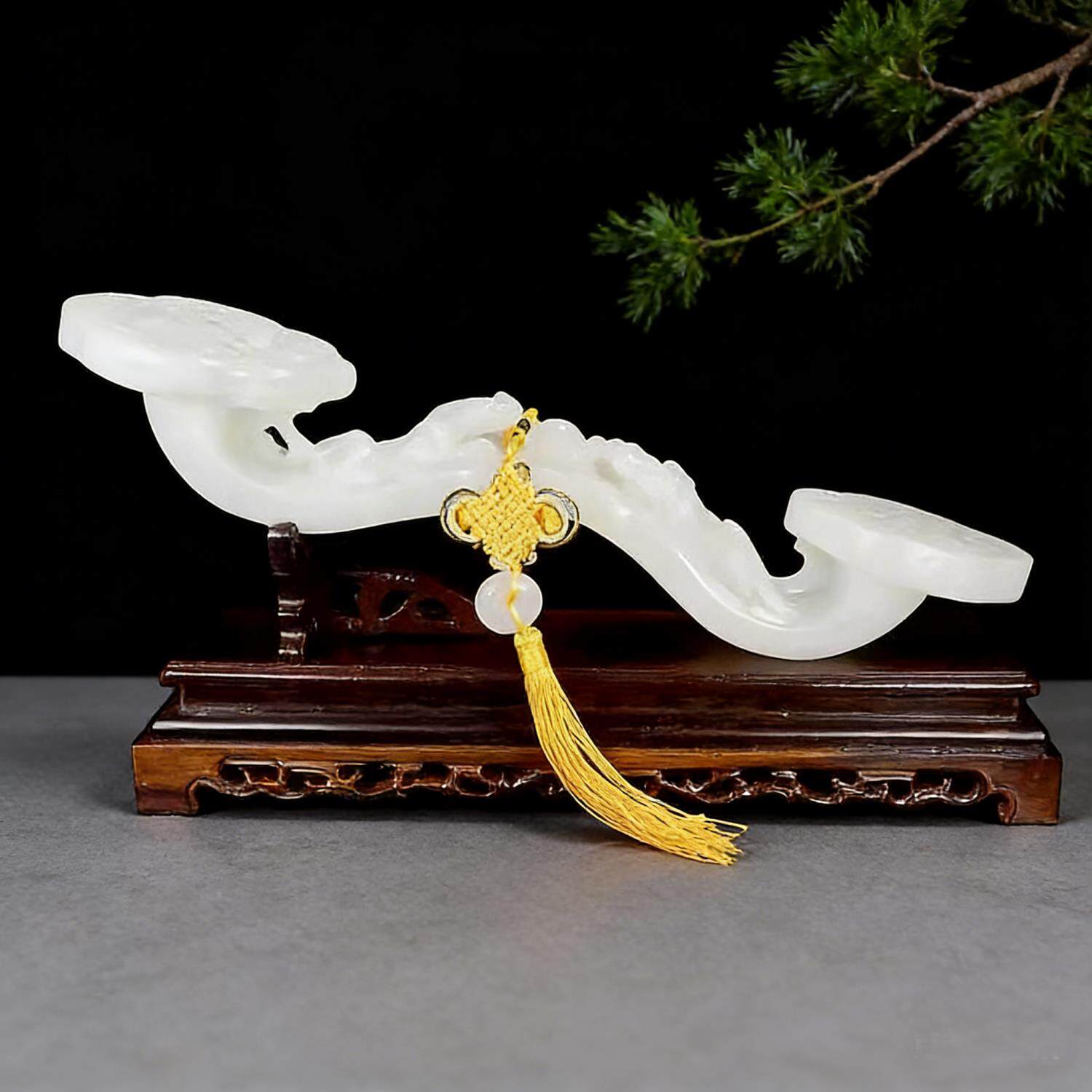 天然阿富汗白玉如意形摆件玉如意玉石大摆件办公室客厅礼物客厅