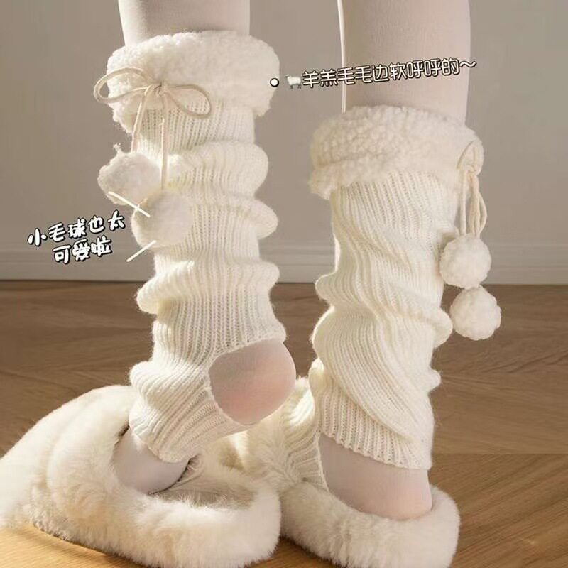 秋冬羊羔毛袜套保暖显瘦高筒袜lolita少女可爱毛绒日系jk花边袜子
