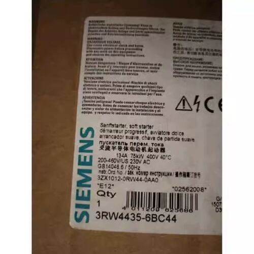 议价3RW44356BC44SIRIUS软起动器400V134A75kW 3RW4435-6BC