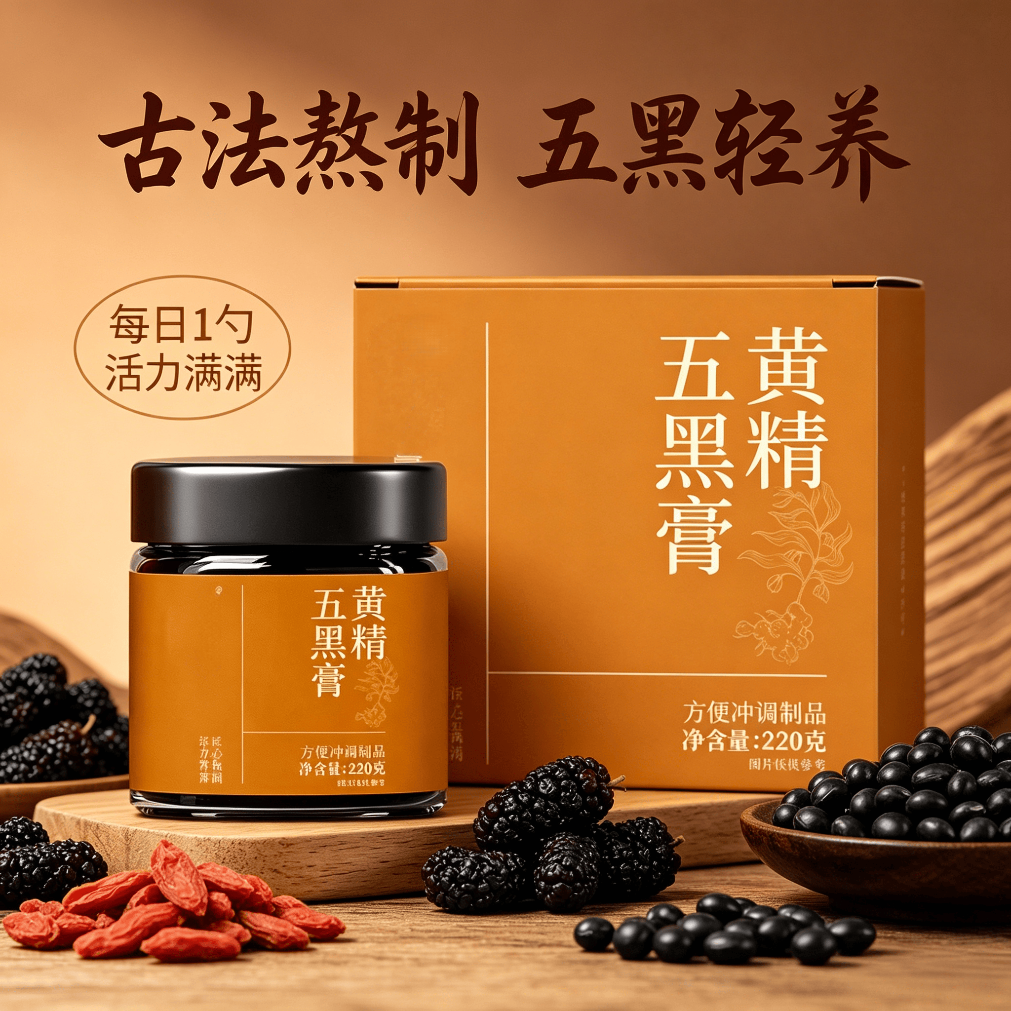古法熬制黄精五黑膏黄精桑葚黑豆枸杞黑芝麻泡水干吃皆可配料干净