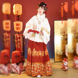 曹县汉服女2023新款秋冬季龙年拜年服加绒加厚可以上班穿的马面裙