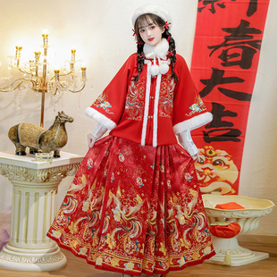 新款明制拜年汉服女马面裙秋冬季款加厚半臂古装国风元素日常全套