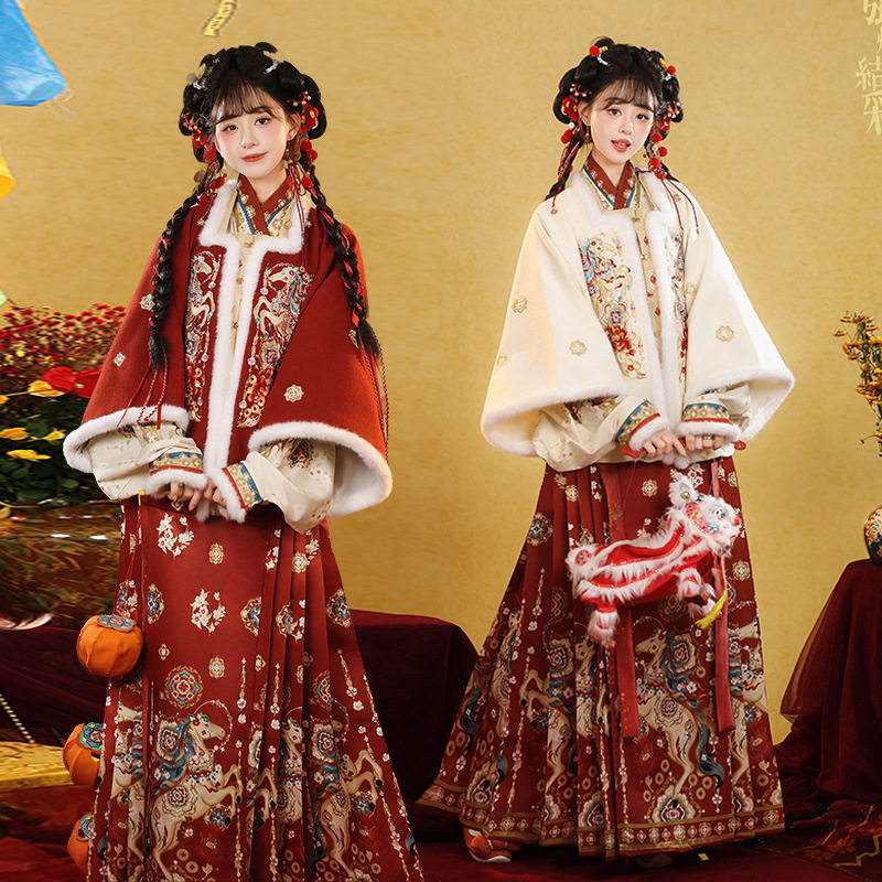 天马贺岁原创汉服女冬款拜年服加厚加绒套装马面裙方领袄,女装/女士精品,汉服套装,淘宝优惠券,粉丝福利购,淘宝优惠卷