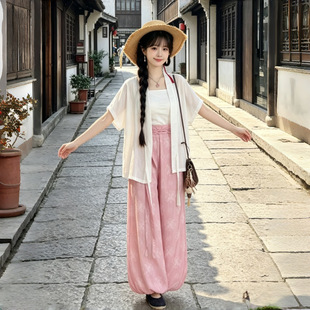 原创汉服女晋襦半臂晋制交领短袖宋制口袋灯笼裤日常百搭夏