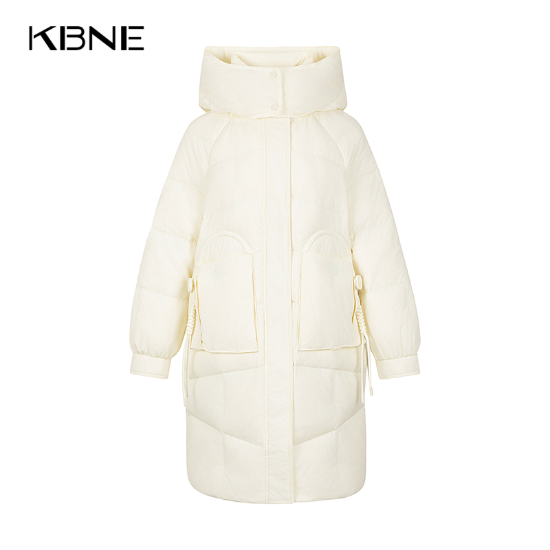 KBNE【90绒】米色羽绒服女冬季长款外套秋冬新款小个子面包羽绒服