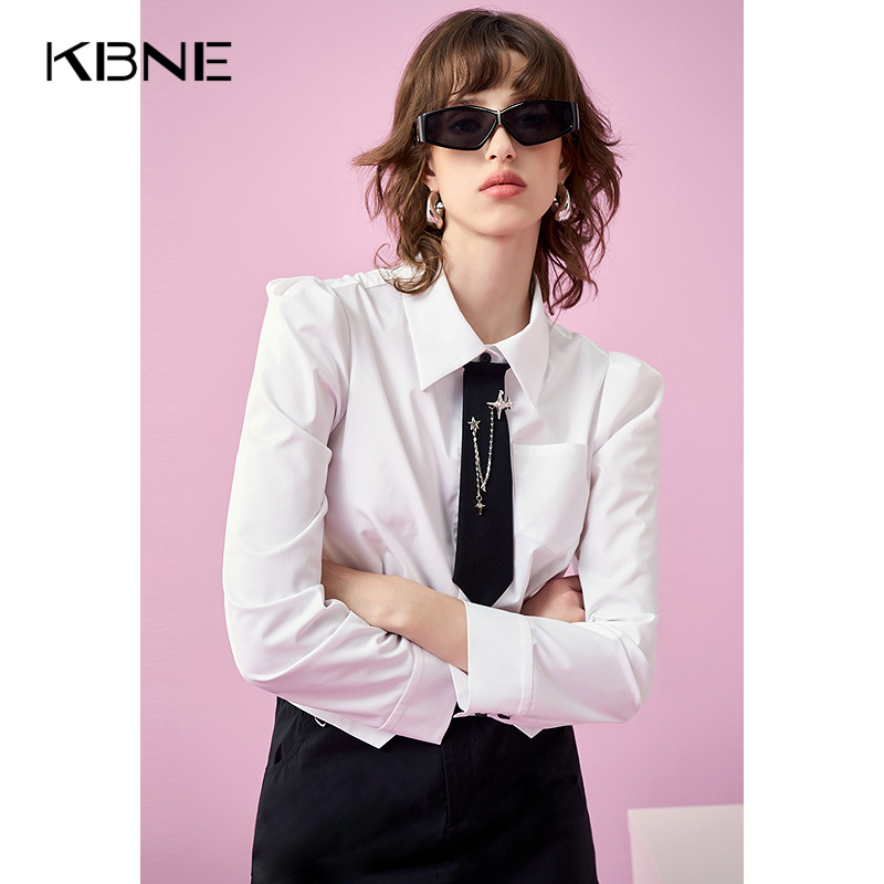 KBNE【商场同款】白色衬衫女衬衣设计感内搭2025夏季新款长袖上衣