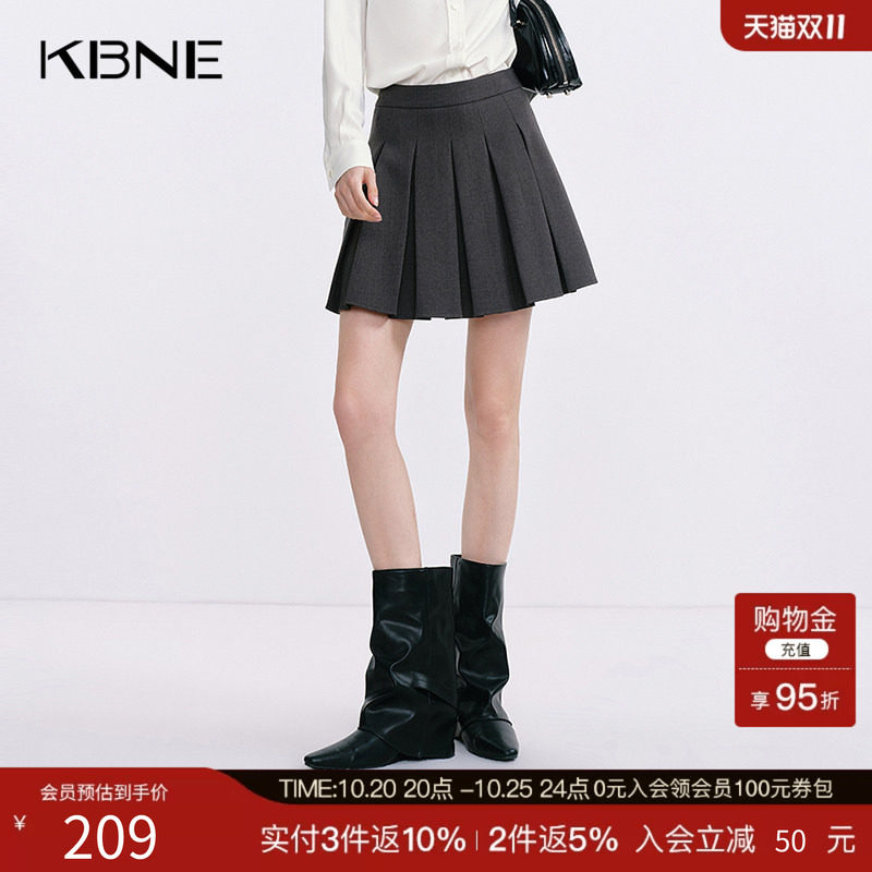 KBNE灰色百褶裙女复古短裙2025秋季新款学院风小个子显瘦百搭裙子