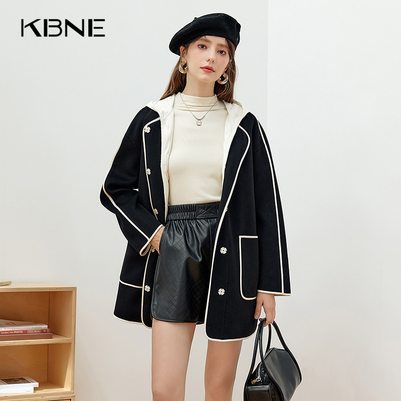 【商城同款】全羊毛双面呢外套女2024年秋冬新款中长款连帽大衣