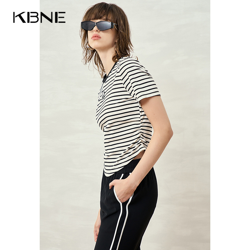 【商场同款】条纹T恤 女爆款kbne2025春季新款时尚百搭短袖打底衫