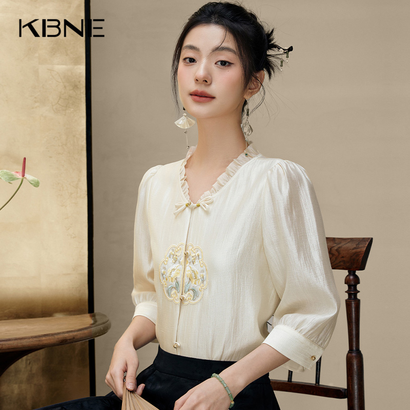 KBNE新中式重工衬衣春2025新款爆款衬衫暗纹国风半身裙时尚套装女