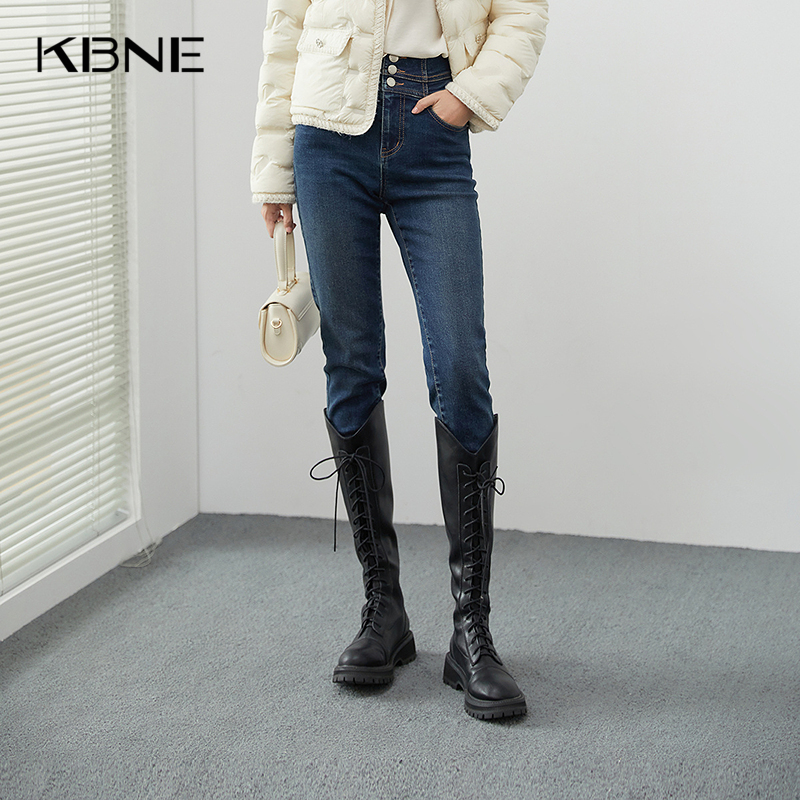 【商场同款】KBNE2025年秋季新款舒适修身高腰牛仔裤显瘦铅笔裤子