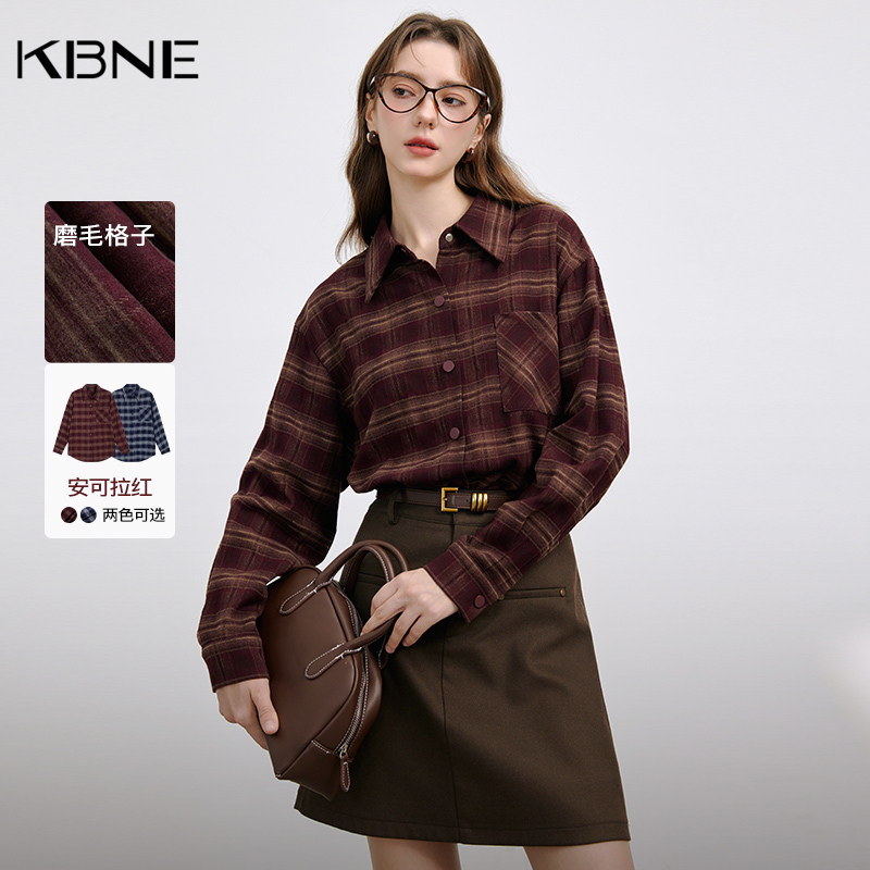 【廖廖粉丝专属】KBNE长袖衬衫女磨毛格纹衬衣气质上衣,女装/女士精品,衬衫,淘宝优惠券,粉丝福利购,淘宝优惠卷