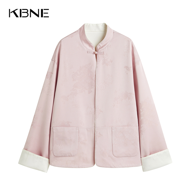 KBNE【商场同款】米色国风短外套2025春秋新款长袖上衣气质慵懒