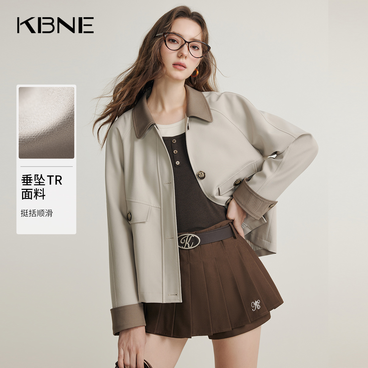 KBNE巴恩风米色短外套小个子春季新款气质百搭夹克长袖上衣女装