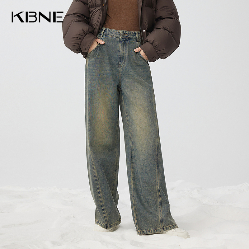 【商城同款】蓝色牛仔裤气质直筒阔腿裤小个子长裤2025年秋冬新款