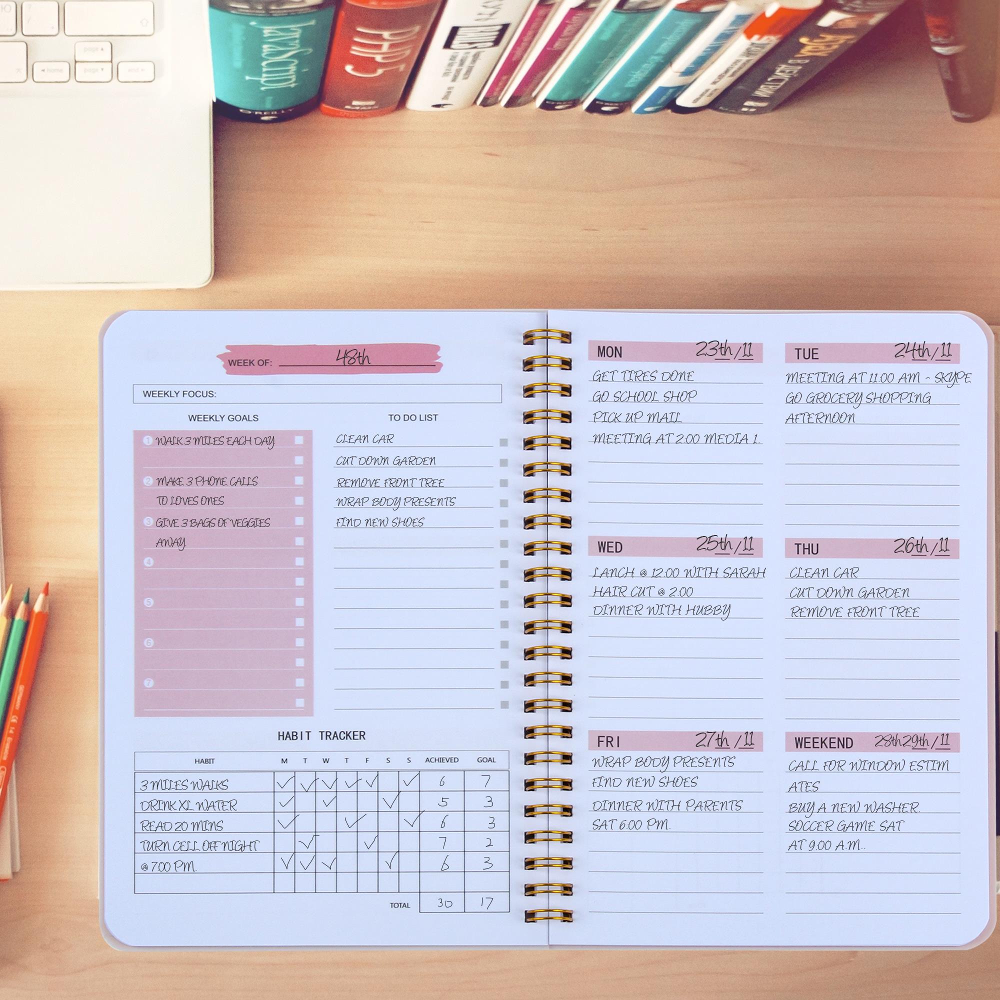 undated A5 Daily Weekly Planner Agenda Notebook Weekly Goal
