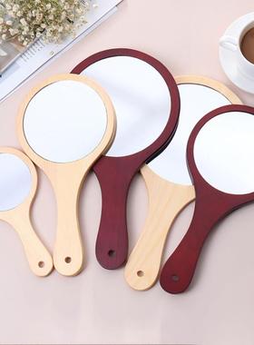 Round Wood Vintage Hand Mirror Makeup Vanity Mirror Portable