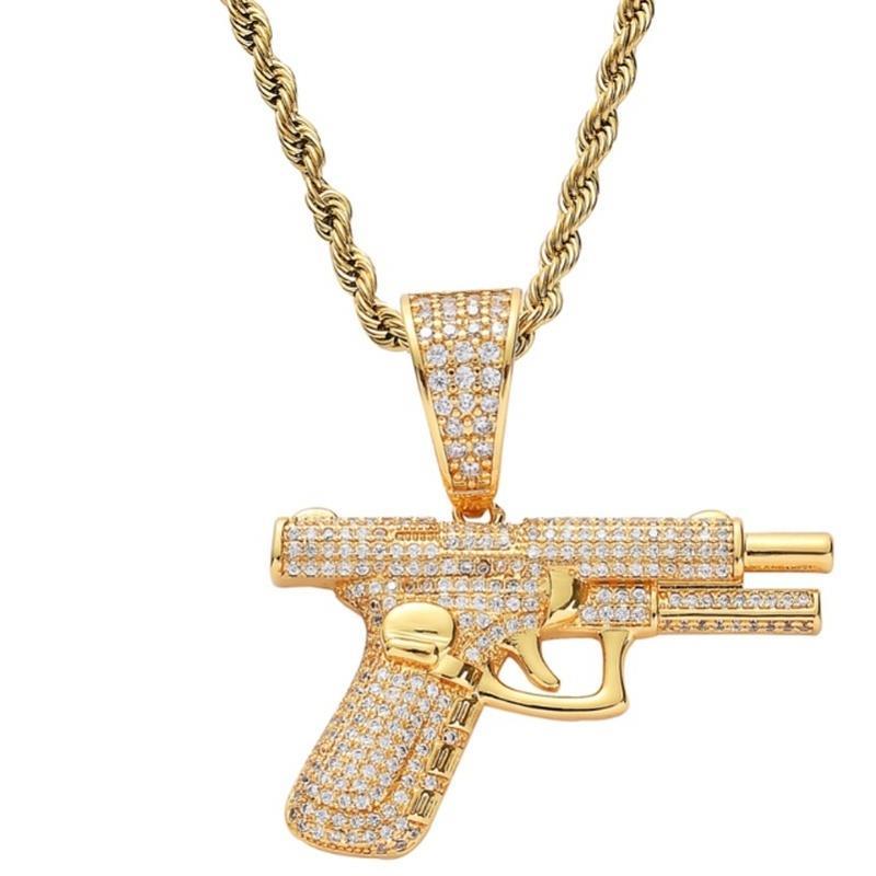 Fashion Hip Hop Crystal Pistol Pendant Personality Cool Rap