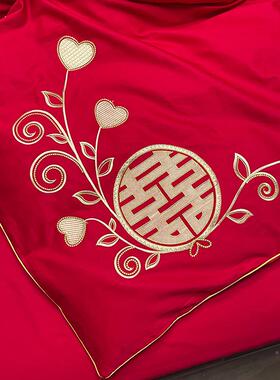 纯棉婚四件套全棉820021贡娶长绒棉简约婚庆大红色嫁结婚缎房床笠
