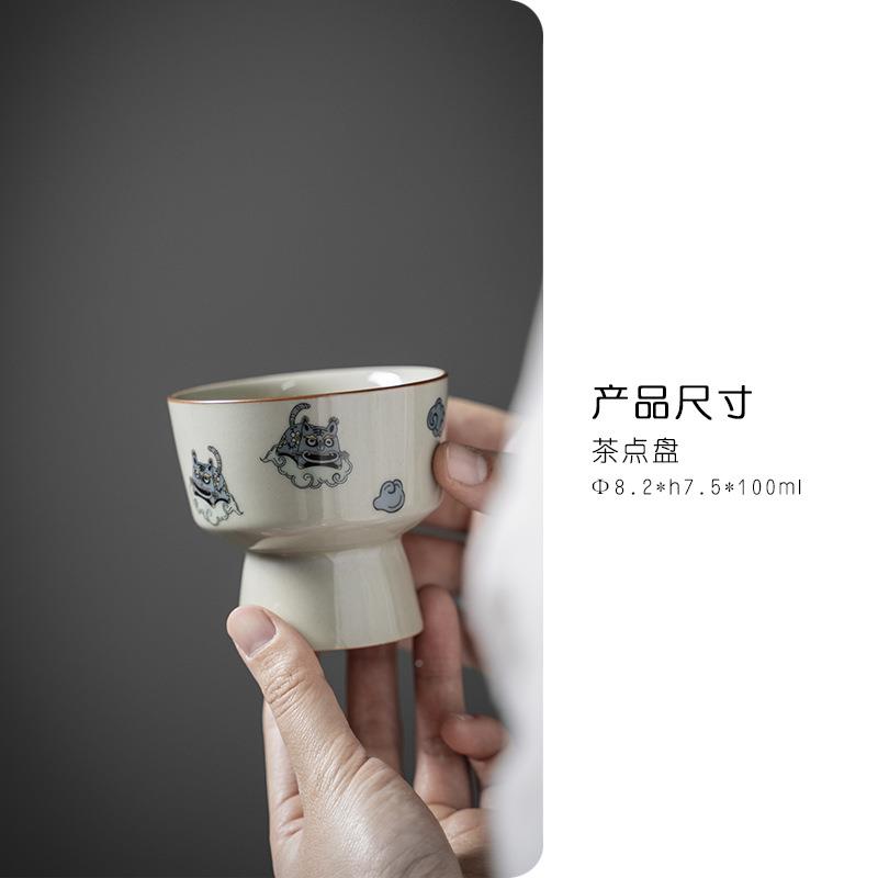 室茶话fh-cdp盘福虎陶瓷茶点盘简约宜日式高脚果盘干点心盘茶道配图片