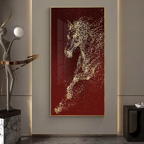 现代简约关玄装马饰画抽象挂画客厅玄关大气大幅轻马踏星空奢廊意