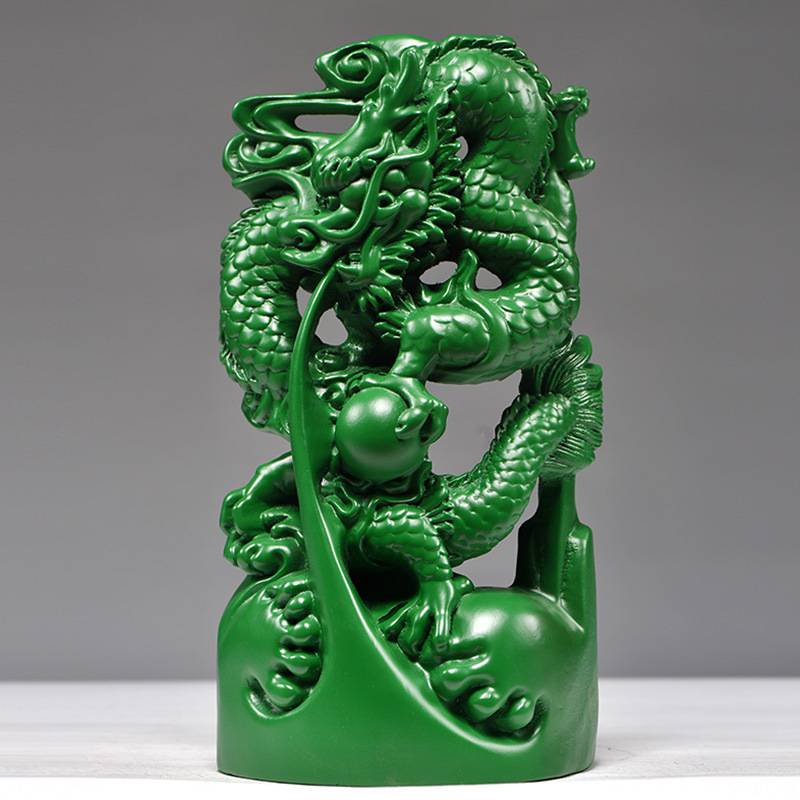 绿色木雕龙摆件木质青龙纯木头龙十二生肖工艺品客厅电视柜装饰品图片