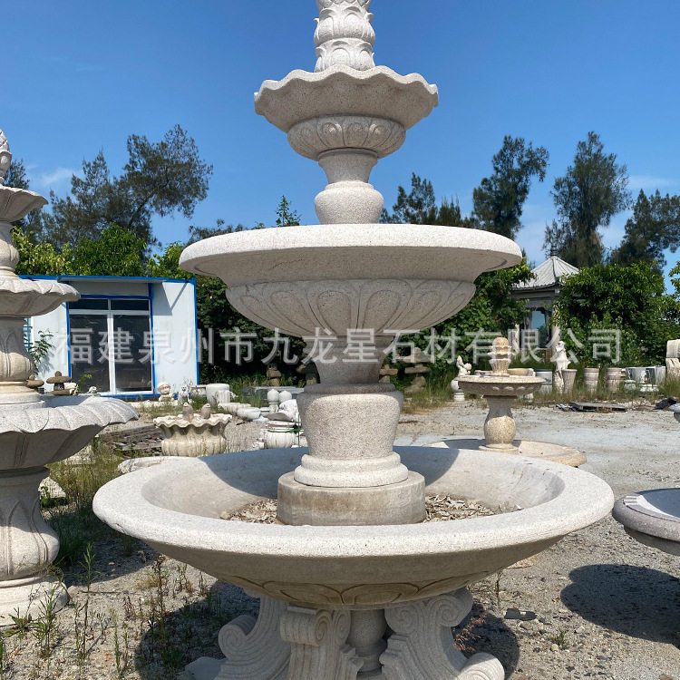 欧式双层黄锈石户外景观石雕喷泉