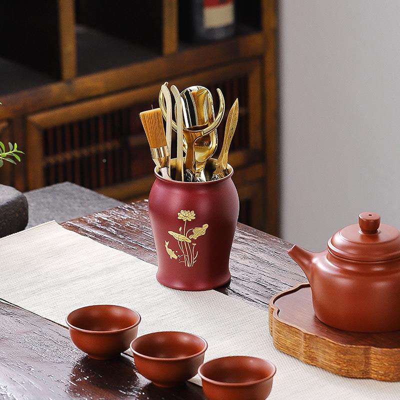 铜茶茶道君子装茶套具配件全套茶黑檀木花夹镊子茶针六锥茶匙茶勺