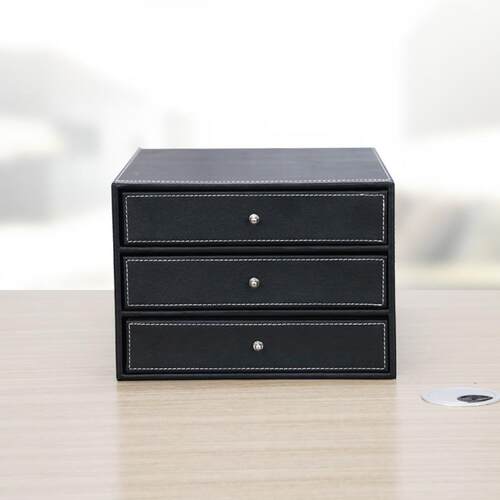 公用品皮革面收纳盒A4纸桌件文盒创意办办公整0901理抽屉储物盒