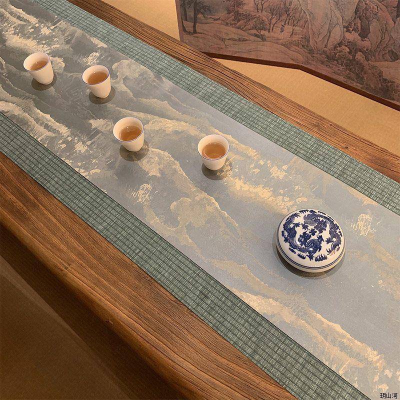 水日式茶席织提花双面复古禅意防棉麻布桌旗式新中茶锦台茶SZK桌