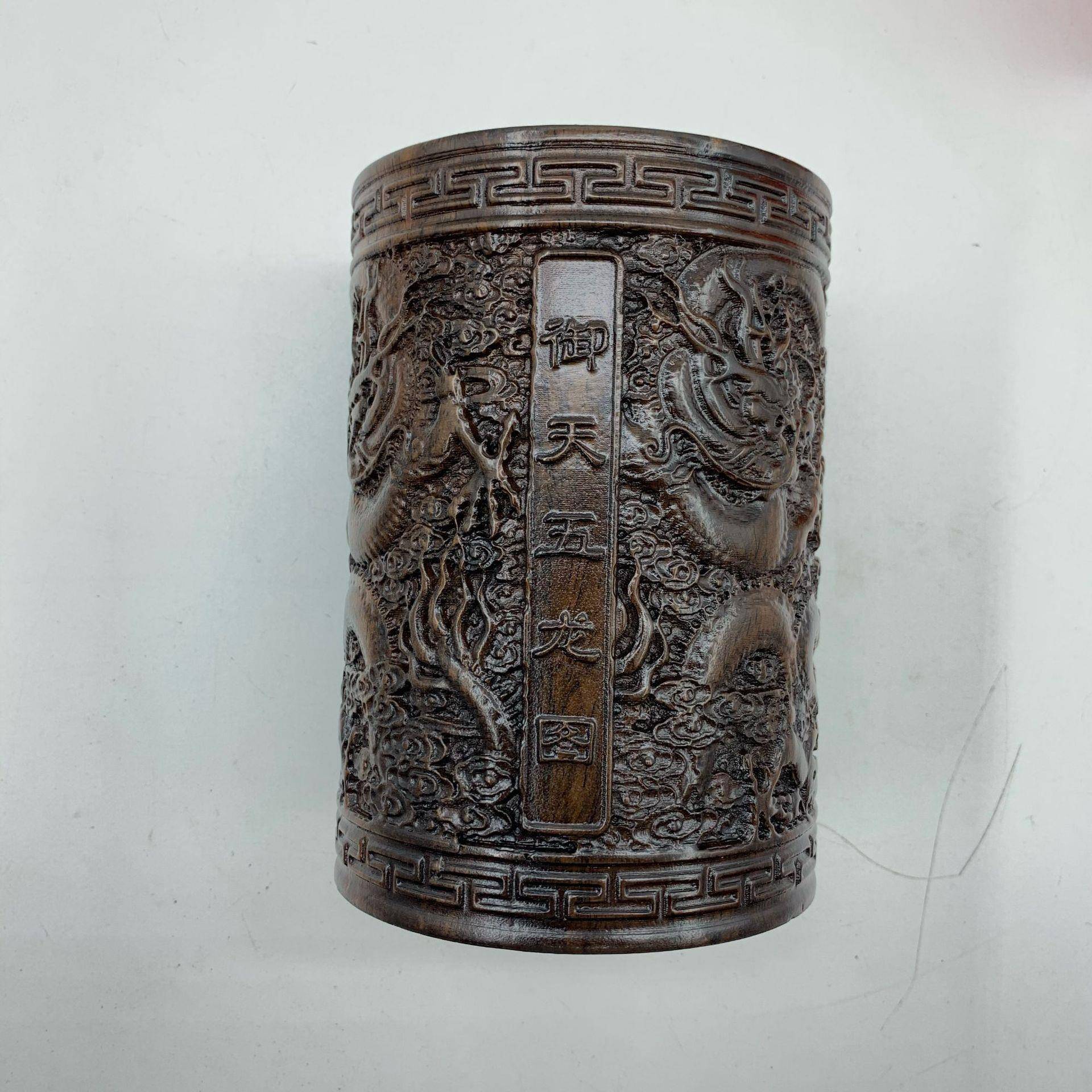 黑檀木笔筒办复公古雕刻中国风笔筒艺品摆件笔筒商务工实木笔筒